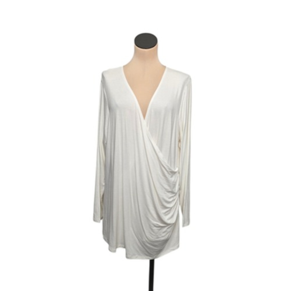 Universal Standard Shirt Womens Large White Draped Surplice V Neck Long Sleeve